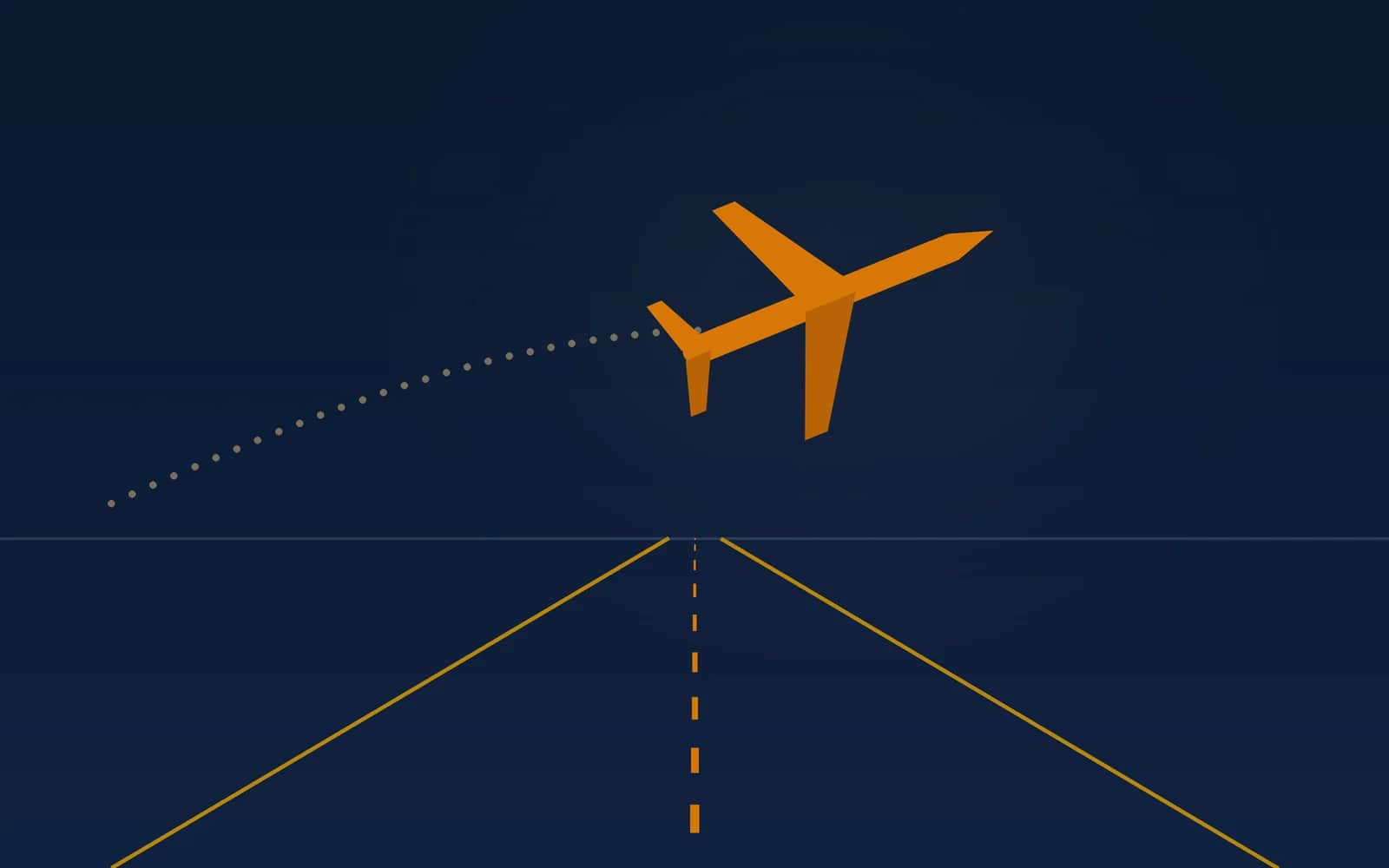 Serene Charters graphic: a gold plane climbing above a road on a navy background